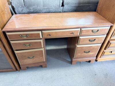 Traditional 7-Drawer Wooden Office Desk, 68" W x 32" D x 30.5" H, Medium Brown Finish
