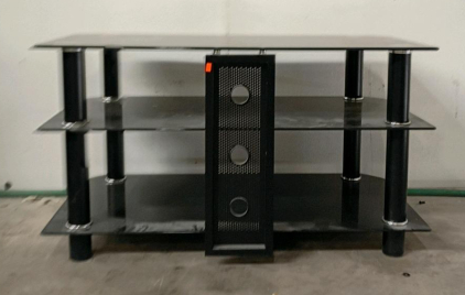 Black Glass 3-Shelf TV Stand with Metal Frame and Cable Management
