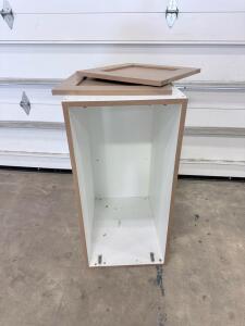 Frameless Base Kitchen Cabinet, Shaker-Style Doors, White Laminate Sides, Unfinished Beige Doors