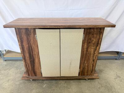 Mid-Century Modern Bar Cabinet Cart, Wood Veneer, Cane Doors, Casters, 48"x16"x36"