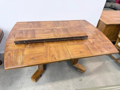 Mid-Century Rectangular Extendable Oak Veneer Dining Table, Double Pedestal, 72"x40"