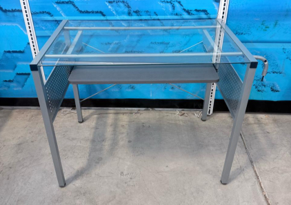 Glass-Top Computer Desk with Metal Frame, 48" x 24" x 30", Includes Keyboard Tray