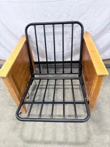 Convertible Futon Chair Frame with Metal and Wood Construction, Adjustable Backrest, and Power Cord