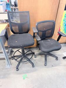 Black Mesh Drafting Chair with Foot Ring and Mesh Task Chair, Swivel and Caster Wheels
