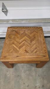 Square Oak Coffee Table With Parquet Inlay Top And Solid Slab Legs