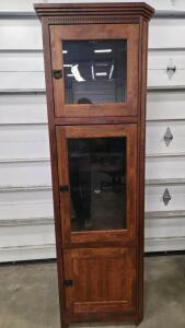 Tall Solid Wood Display Cabinet With Glass Doors, Built-In Light, 3 Doors, Glass Shelf, 79" x 23" x 23"