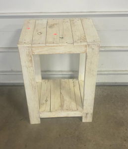 Rustic Wooden Side Table With Shelf, Whitewashed Solid Wood, Farmhouse Style 21.5x17.75x30.5