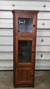 Tall Solid Wood Display Cabinet With Glass Doors, Built-In Light, 3 Doors, Glass Shelf, 79"x23"x23"