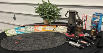 Assorted Pneumatic Tools, Vintage Blowtorches, "Dad&rsquo;s Garage" Decor, and Clip Art Books