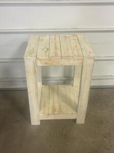 Handmade Rustic Wooden Side Table With Open Shelf, Whitewashed Pine, Farmhouse Style 21.5x17.75x30.5