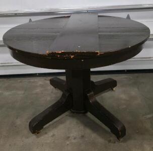Expandable Round Wooden Pedestal Table With Casters, Dark Brown Finish