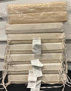 9 Rectangular Ivory Cotton Canvas Chair/Bench Cushions, 19"x18"x2.5", Ties, Mixed Condition