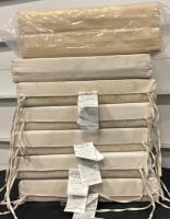 9 Rectangular Ivory Cotton Canvas Chair/Bench Cushions, 19"x18"x2.5", Ties, Mixed Condition