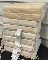 9 Rectangular Ivory Cotton Canvas Chair/Bench Cushions, 19"x18"x2.5", Ties, Mixed Condition - 3