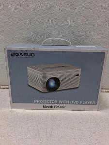 BIGASUO Pro302 Home Theater Projector With Built-In DVD, 9000 Lumens, 1080p Support, Bluetooth