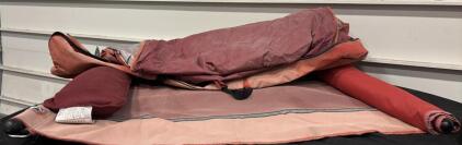 Folding Camp Cot With Padded Headrest, Mesh Fabric, And Steel Frame
