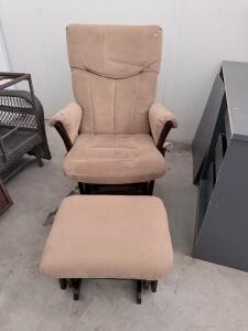 Glider Chair with Ottoman, Light Beige Microfiber Upholstery, Wooden Frame