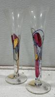 Mid-Century Vernonware Raffia 29Pc Dinnerware Set With Handpainted Glass Coupes & Flutes - 2