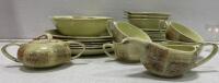 Mid-Century Vernonware Raffia 29Pc Dinnerware Set With Handpainted Glass Coupes & Flutes - 8