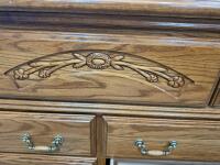 Traditional Oak 7-Drawer Dresser With Brass Handles And Floral Carving, Approx. 65"x17.5"x35 - 5