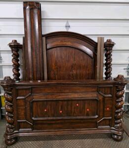 Antique Solid Walnut Bed Set, Barley Twist Columns, Raised Panels, Full Size, Victorian Style