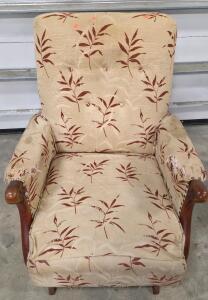 Vintage Wood Arm Upholstered Recliner Chair, Beige Floral