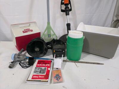 Working Johnny Stewart Bird & Animal caller, Untested Black And Decker Weed Eater, Coolers