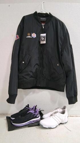 Adidas Adipure SP Golf Shoes Men&rsquo;s US 9 | Black/Purple Women&rsquo;s AIR Runners US 7.5-8 | Members Only Bomber Jacket
