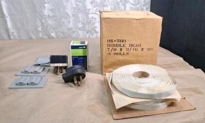 (11) 25-Foot Rolls Of White Butyl Putty Tape & Assorted Electric Hardware