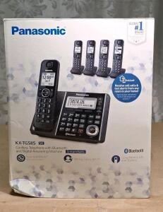 (1) Panasonic KX-TG585SK Bluetooth Cordless Speaker Phone System With Bluetooth, Digital Answering Machine & (5) Handsets