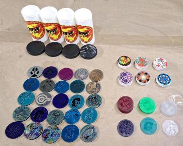Lot Of Vintage Pogs Collection W/ (39) Slammers, (60) Pogs & (4) Tubes