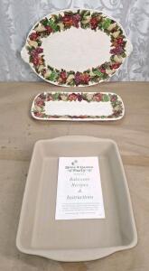 (2) Vintage J.C. Penney Home Collection Embossed Ceramic Platters, 14" x 21" Oval & 8" x 16" Rectangular & Vintage Home & Garden Party 9" x 13" Stoneware Baking Dish