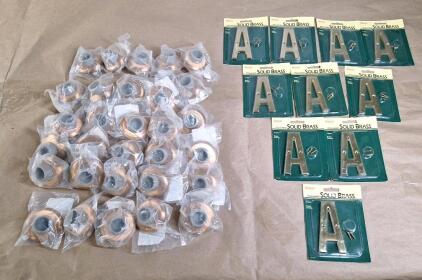 (30) 2-1/2&rdquo; Doorknob Bumpers W / Screw & Wall Anchor, Grey Rubber, Copper Finish & (10) Solid Brass 4" Letter A House Numbers