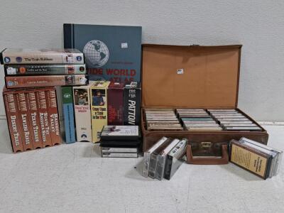 12 Classic VHS Westerns, 20 Music Cassette Tapes With Case, Reader's Digest Atlas Book