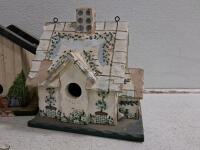 Set Of 3 Hand-Painted Wooden Birdhouses With Floral Designs And Hanging Hooks - 2