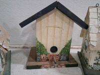 Set Of 3 Hand-Painted Wooden Birdhouses With Floral Designs And Hanging Hooks - 3