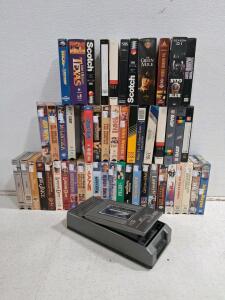 34 Movie VHS Tape Collection (John Wayne Westerns, Green Mile, NYPD Blue) + SM LINE HF-8070 Rewinder