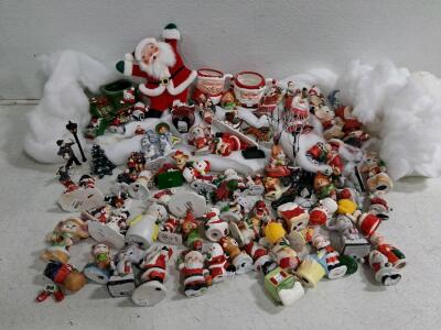 Vintage Christmas Figurines; 1960s-1990s Mixed Ceramic, Resin, Plush, 50+ Pieces
