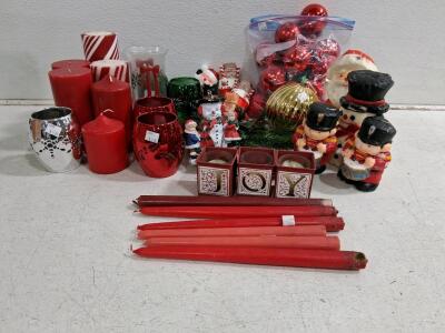 Mixed Christmas Holiday Decorations&ndash; Candles, Ornaments, Figurines, Candle Holders (25+ pcs)