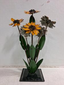 Handcrafted Metal Flower Sculpture With Black Square Base &ndash; 18" Tall