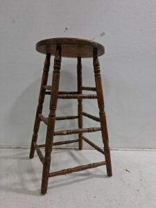 Traditional Wooden Bar Stool, 30" Height, Brown Finish, Turned Legs, Footrests
