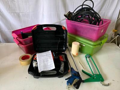 Brand New Working Black & Decker 12V Cordless Impact Driver, Extension Cord, Caulk Gun, GE Power Strip, Storage Totes