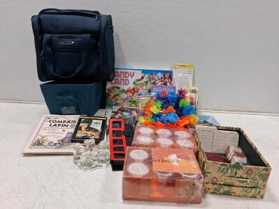 Assorted Household Items: Travel Bag, Board Game, DVD, Book, Candles, Decor (15+ Items)