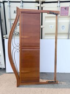 Elegant Wooden Headboard With Metal Scrollwork, Queen Size