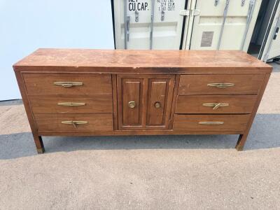 Mid-Century Modern Wooden Dresser With 6 Drawers And Central Cabinet