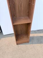 Tall Narrow Wooden Bookcase With Adjustable Shelves, Medium Brown Finish - 3