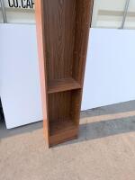 Tall Narrow Wooden Bookcase With Adjustable Shelves, Medium Brown Finish - 7