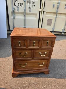 Traditional 3-Drawer Wooden Nightstand, Brass Hardware, Approx. 24"x16"x27", Brown Finish