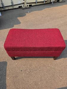Red Upholstered Storage Bench Ottoman, 36"x16"x18", Wood Legs, Hinged Lid, Interior Storage