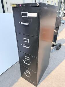 Black HON 4-Drawer Vertical Steel Filing Cabinet, Locking, Anti-Tip, 52"x15"x25"